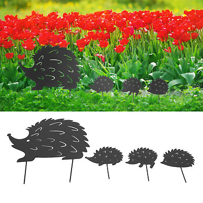#ad 4Pcs Metal Hedgehog Decorative Garden Stakes Cute Animal Hollow Design Patio New $15.97