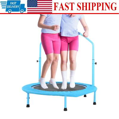 #ad 38Inch Blue Foldable Mini Trampoline for Kid with Adjustable Handrail Gift $60.99