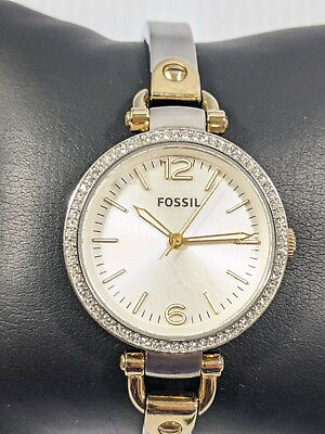 #ad Fossil Silver Tone Gold Tone Two Tone Crystal Round Bracelet Watch 5.5 inches $38.49