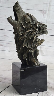 #ad 12quot; Rare Old China Feng Shui bronze ferocious animal Wolf Wolves Head Bust $124.50