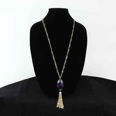 #ad Style amp; Co Long Pendant Stone and Tassel Necklace 34quot; 3quot; extender $15.29