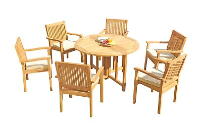 #ad DSLV A Grade Teak 7pc Dining Set 48quot; Round Butterfly Table Stacking Arm Chairs $1971.05