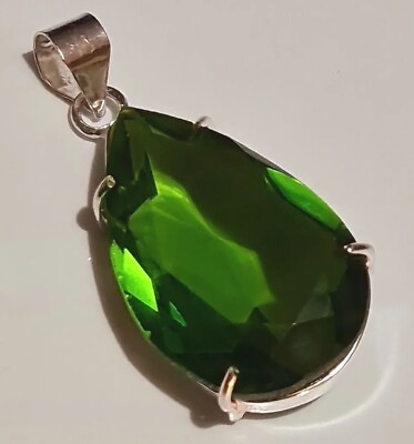 #ad Silver 925 Peridot Pear Shaped faceted pendant. Beautiful Large 2224 GBP 28.00