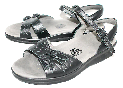 #ad SAS Duo Ankle Strap Open Toe Sandal Wmn Size 8.5WW Black Leather Tripad Comfort $49.00