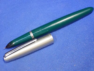 #ad Vintage Parker Aerometric Fountain Pen Forest Green with Chrome Cap Untested $50.00