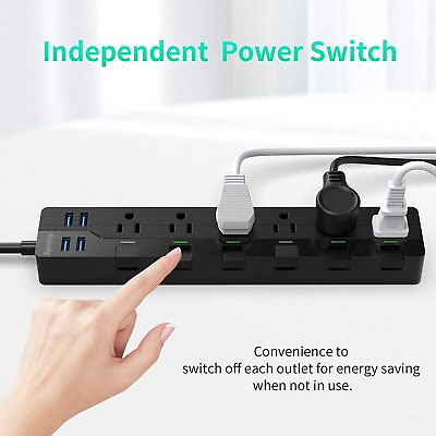 #ad SUPERDANNY Surge Protector Power Strip with Individual Switches Outlet with USB $16.66