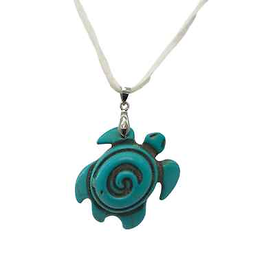 #ad Womens Turtle Pendant Necklace Turquoise Stone Carved $30.00