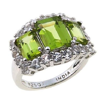 #ad HSN Colleen Lopez Sterling Silver Peridot amp; White Topaz 3 Stone Ring Size 6 $121.99