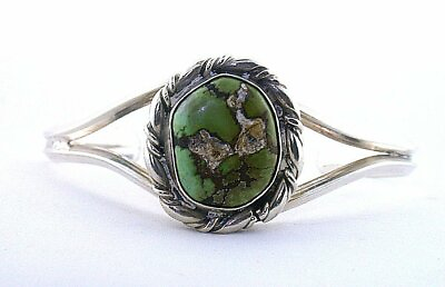 #ad Vintage Navajo Sterling Green Turquoise Cabochon Cab Cuff Bracelet EBS1302 $219.99