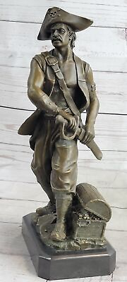 #ad Bronze Sculpture Collectible Statue Art Nouveau Pirate And Treasure Chest And Sw $209.65