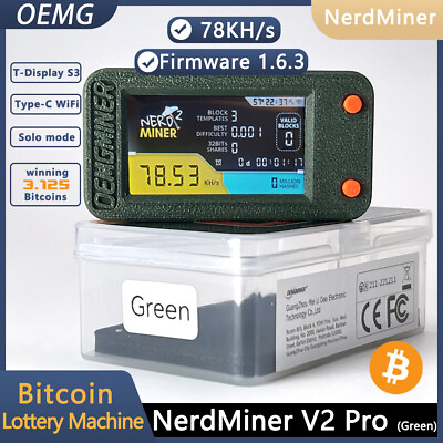#ad NerdMiner V2 Pro Bitcoin Lottery Miner 78K 1W Firmware 1.6.3 with Green case $44.00