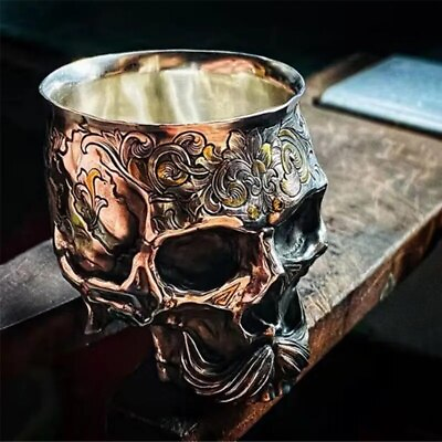 #ad 1Pc Gothic Skull Metal Cup Engraved Drink Cup For Adults Wine Tumblers With Hand $21.59