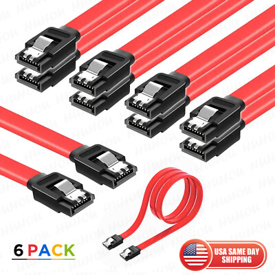 #ad 6x SATA Cable III 6Gbps Straight HDD SDD Data Cable with Locking Latch 15 in Red $9.99