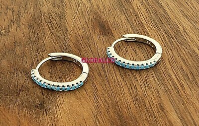 #ad NEW EARRINGS HOOP STYLE EXCLUSIVE FASHION ANTIALLERGIC SILVER LIGHTBLUE ZIRCONS $21.00