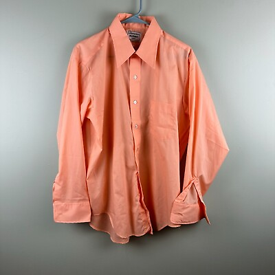 #ad Vintage Arrow Burma Kent Button Up Shirt Men#x27;s Sz 16.5 33 Peach Long Sleeve $17.99