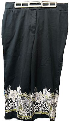 #ad Chicos Travelers Crop Black Pants w Tropical Ankle Pattern Size 2 $31.50
