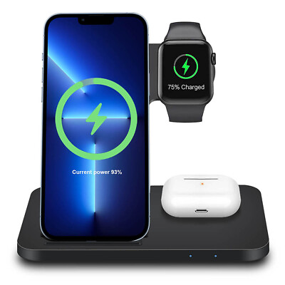 #ad 15W 3In1 Wireless Charger Station For Apple Watch Air Pods iPhone 15 14 13 12 XS $11.99
