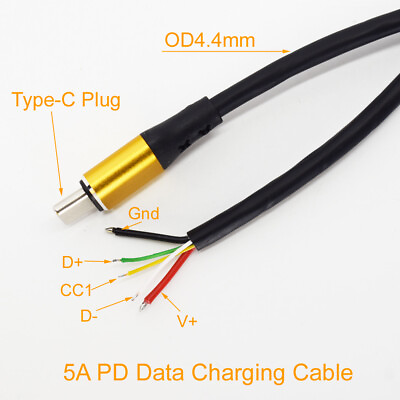 #ad 10pcs 30cm USB Type C Male PD Power Cable 5A Fast Charge 5 Wires Pigtail DIY $24.50