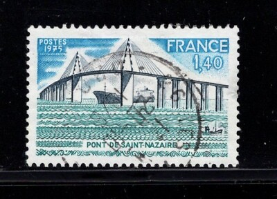 #ad France 1975 Cargo freighter Ship under Saint Nazaire Bridge VFU SC 1457 $1.50