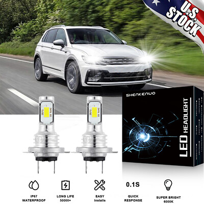 #ad 2x H7 LED Headlight Bulb Kit High Low Beam 30W 3000LM Super Bright 6000K White $17.30