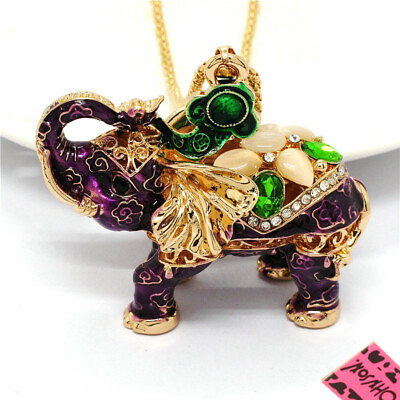 #ad New Fashion Women Purple Enamel Rhinestone Opal Elephant Pendant Necklace $3.95