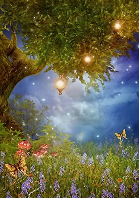 #ad Fantasy Meadow with a Fairy Tree Lamps Flowers Mushrooms and 12quot; x 18quot; $24.56