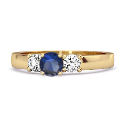 #ad Tri Row Round Stone Blue Sapphire 925 Sterling Silver Yellow Plated Women Ring $27.00