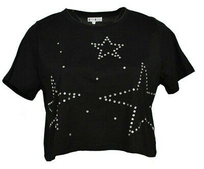 #ad Women#x27;s Plus size Black Crop Top 100% Cotton Star Sparkly Rhinestone T shirt NWT $13.49