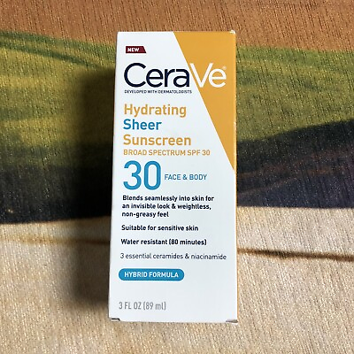 #ad Cerave Hydrating Sheer Sunscreen SPF 30 for Face and Body Mineral Sunscreen $8.50