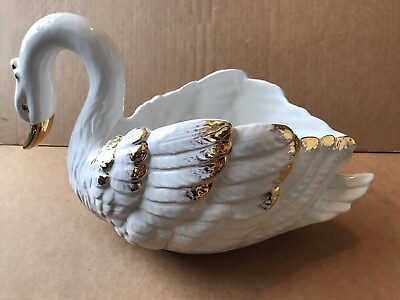 #ad Capodimonte Italy Large Swan Centerpiece With 24kt. Gold Accents $64.95