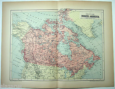 #ad British North America Original 1895 Map by W amp; A.K. Johnston. Canada Antique $19.00