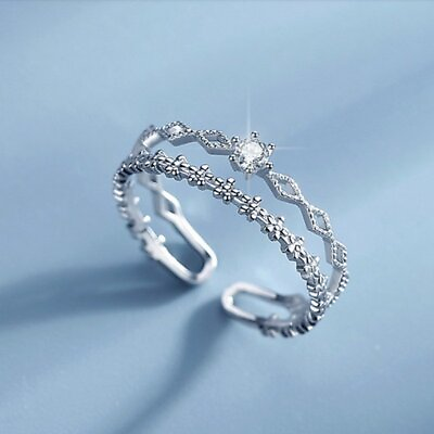 #ad Fashion 925 Silver Tassesl Knuckle Ring Open Zircon Rings Women Adjustable C $1.83