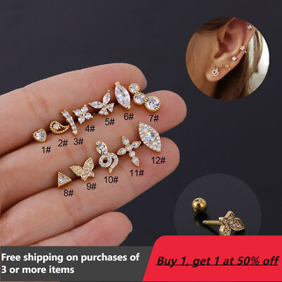 #ad 16G Crystal Tragus Helix Cartilage Bar Stud Screw in Earring Upper Ear Piercing $4.99