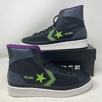 #ad Converse Pro Leather Hi Black Purple Green Mens Size 9 Sneakers Shoes 170757C $59.99