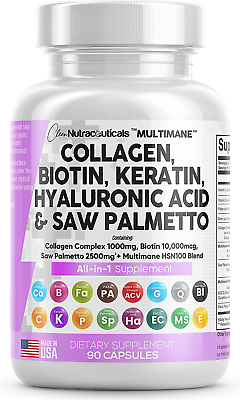 #ad Collagen Pills 1000Mg Biotin 10000Mcg Keratin Saw Palmetto 2500Mg Hyaluronic Aci $36.67