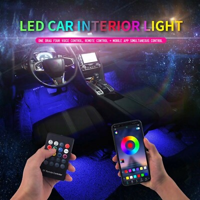 #ad RGB Led Car Foot Ambient Light USB Cigarette Lighter Backlight Music Control App $24.99