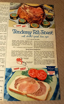 #ad 1952 print ad KROGER food grocery store BEEF Tenderay meat vintage Advertising $6.99