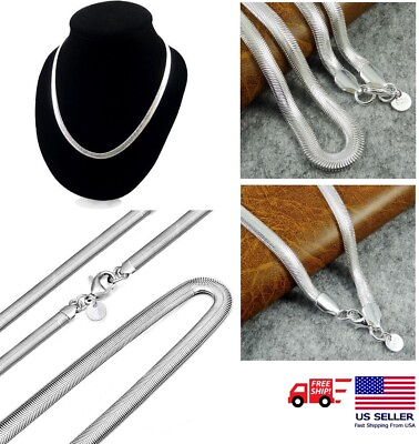 #ad 925 Sterling Solid Silver 2 4MM Snake Chain 18 24 inch Men Women Necklace Gifts $7.34