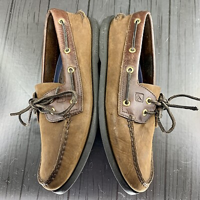 #ad Mens Sperry Top Sider Brown Leather Boat Shoes 2 Eye 0195412 Size 10.5 M GUC $23.57