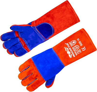 #ad AMERICAN FUR Welding Bbq Leather Gloves 16 Inches 932℉ Stick Fire Resistant Oven $33.39