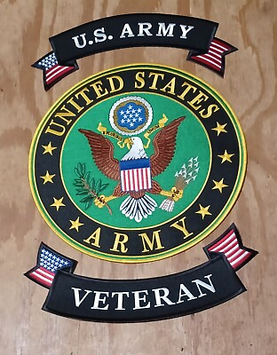 #ad US ARMY SHIELD quot;VETERANquot; 12 inch Back Patch with Upper Lower Rockers $47.62
