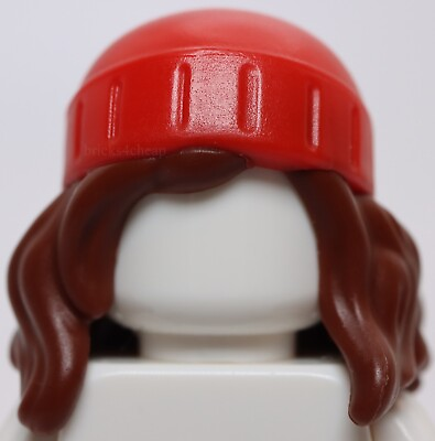 #ad Lego Mini Doll Hair Combo Hair with Hat Long Wavy with Molded Red Beanie Pattern $1.69