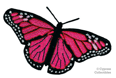 #ad PINK MONARCH BUTTERFLY PATCH new IRON ON EMBROIDERED APPLIQUE beautiful CRAFT $5.99