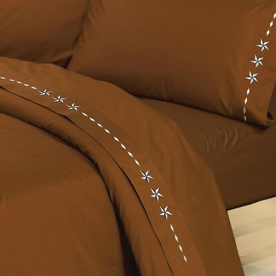 #ad Western 350 Thread Count Sheet Set Embroidered Star Copper CALIFORNIA KING $139.00