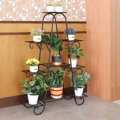#ad Retro 48quot; High Corner Plant Stand Indoor Metal Rack Ceramic Pots Shelves Planter $38.95