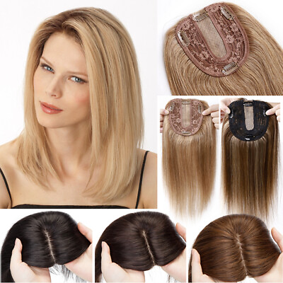 #ad 100% Real Human Remy Hair Women Topper Toupee Hair Piece Clip In Mono Silk Based $180.63