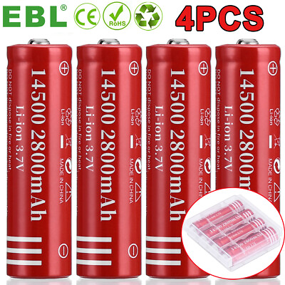 #ad 4pcs 14500 3.7V 2800mAH Lithium Li ion Rechargeable Battery Batteries Case USA $10.59