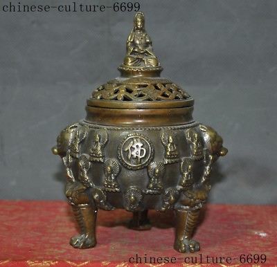 #ad 6quot; China Buddhism bronze Kwan Yin Buddha beast head statue Incense Burner Censer $58.65