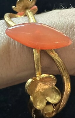 #ad Delphine Nardin Of Paris Bracelet Bangle Gold Tone Orange Beads Vintage Signed $44.10