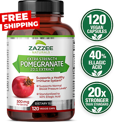 #ad Extra Strength Pomegranate 20:1 Extract 40% Ellagic Acid 500 mg 120 Vegan Caps $20.74